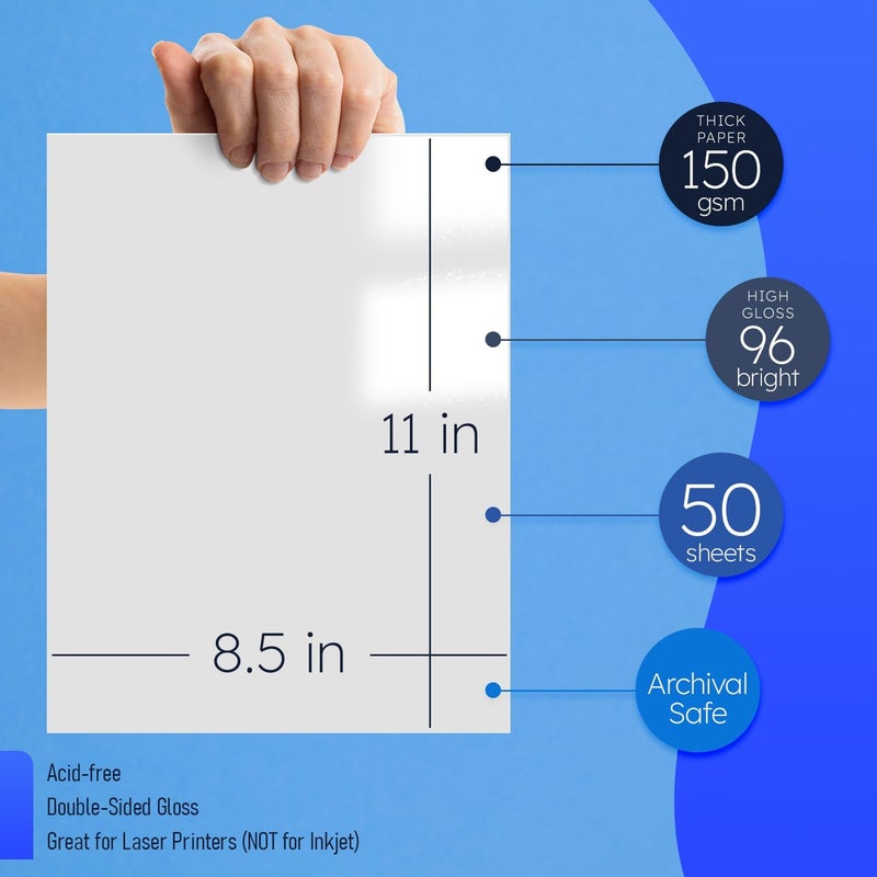 FoldCard 8.5 x 11 Double Sided C2S Glossy Paper for Full Color Laser Printing, Great for Photos Brochures Flyers Posters Business Everyday Printing, 100lb Text (40lb Bond), Acid Free Gloss Coated, 50 Sheets - Image 2